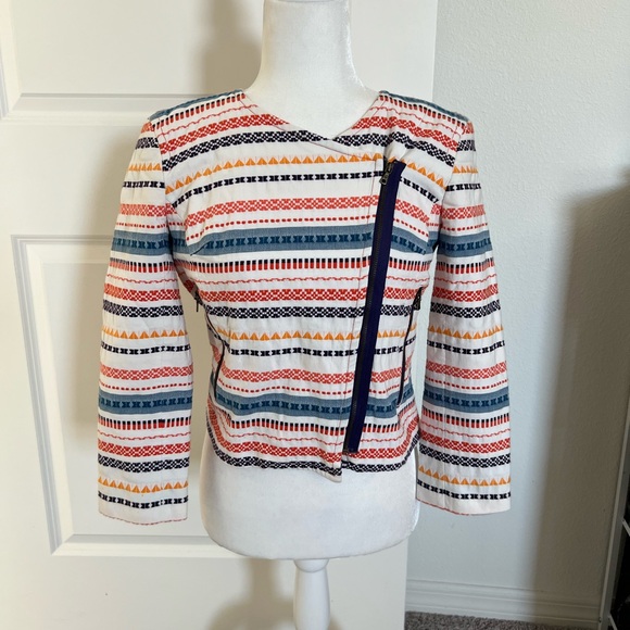 GUC Trina Turk White Embroidered Beatrix Moto Jacket 6 - Picture 5 of 14